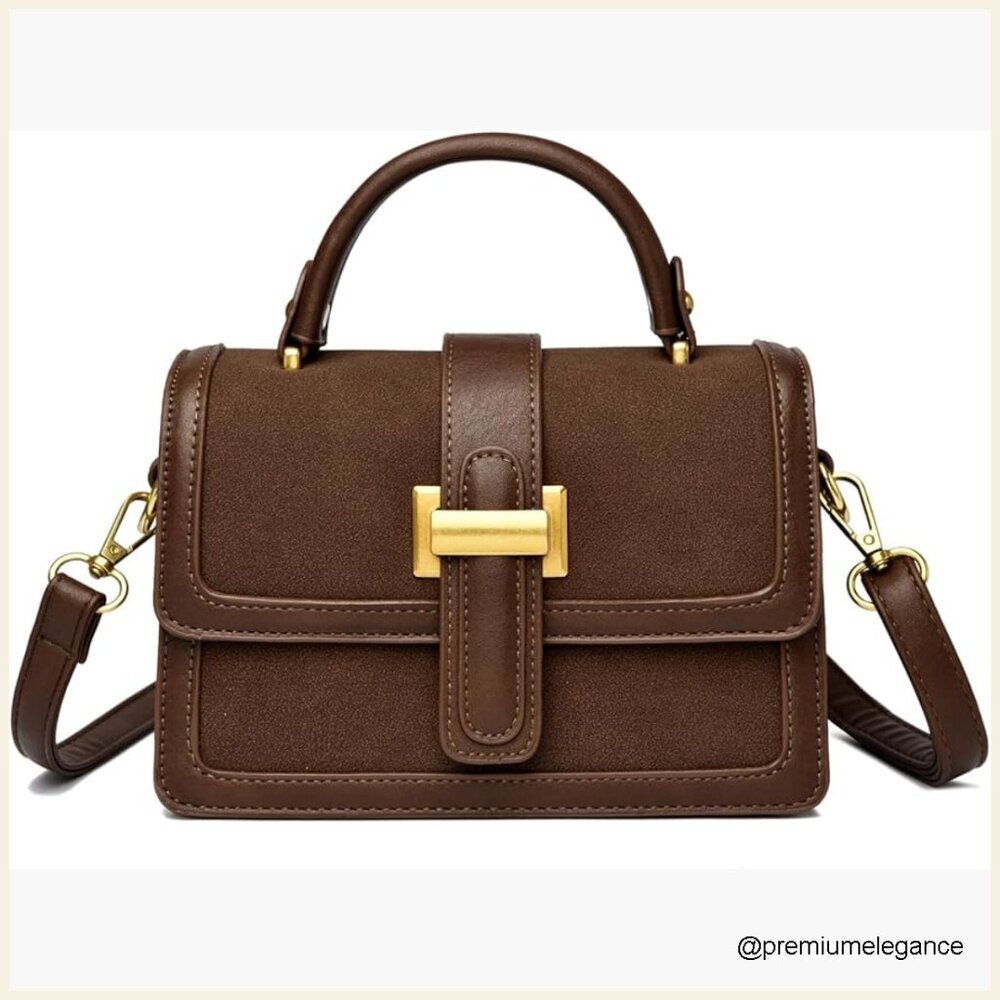 Mini Crossbody Bag Faux Suede Vegan Leather Top Handle Shoulder Purse